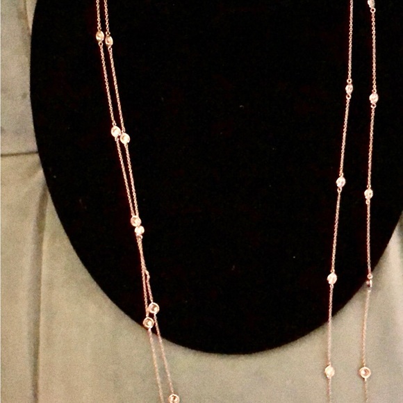 Longest 54” Cubic Zirconia Bezel Set Necklace-NWT-Boutique - Picture 2 of 9